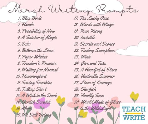 Writing Prompts Monthly, March Writing Prompts, March Writing, Summer Umbrella, Daily Writing Prompts, Give And Take, Daily Writing, The Lucky One, Book Writing Tips