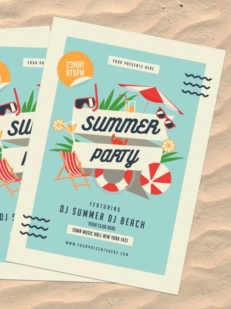 Summer event template / #summer #sun #beach #party #waves #event Bea Poster, Summer Poster Design, Beach Party Poster, Summer Invite, Beach Party Invite, Summer Party Poster, Summer Party Flyer, Summer Template, Beach Party Invitations