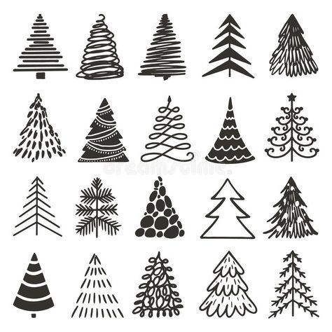 Doodle black christmas tree icons. Xmas rough drawn trees, abstract pencil winter elements. Grunge new year art decor stock illustration Pine Tree Clipart, New Year Doodle, Christmas Tree Drawing, Tree Doodle, Christmas Tree Png, Christmas Tree Clipart, Christmas Tree Svg, Tree Icon, Outline Illustration