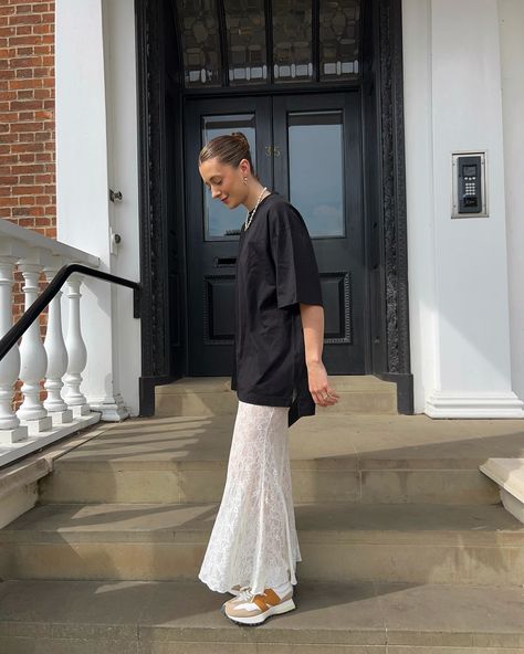 Am I a cool @pinterestuk girlie now?📍 Obsessed with this lace maxi skirt and oversized tee combo with my favourite @newbalance - contains PR Comment SHOP below to receive a DM with the link to shop this post on my @shop.ltk ⬇ https://liketk.it/4KyaV #minimalstyle #neutralstyle #laceskirt #oversizedtshirt #coolgirlstyle #streetstyleinspiration #cleangirlaesthetic Lace Maxi Skirt, Maxi Lace Skirt, Cool Girl Style, Neutral Fashion, Street Style Inspiration, Lace Maxi, Oversized Tee, Minimal Fashion, Oversized Tshirt