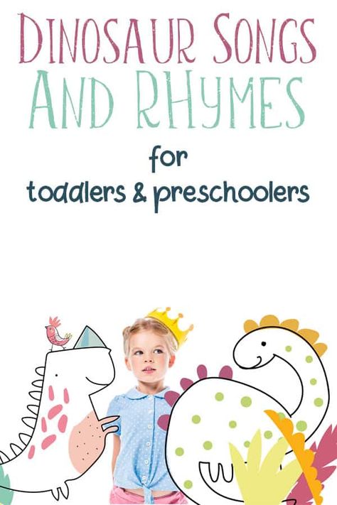 Songs and rhymes for dinosaur themed fun with toddlers and preschoolers. Stomp, roar and move about as you sing along with our favourite dino songs that kids adore. Click to find the words and our YouTube channel playlist with even more ideas. #dinosaurtheme #songsandrhymes #toddleractivities #preschoolactivities Dinosaur Rhymes Preschool, Dinosaur Songs For Preschool, Dinosaur Rhymes, Dinosaur Songs For Kids, Dinosaur Stomp, Rhymes For Toddlers, Animal Nursery Rhymes, Dinosaur Songs, Preschool Music Activities