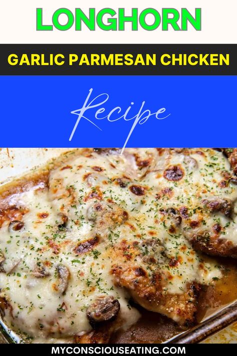 Garlic parmesan chicken on a serving plate Longhorn Steakhouse Recipes, Steakhouse Recipes, Longhorn Steakhouse, Garlic Parmesan Sauce, Sauteed Green Beans, Broiled Chicken, Steamed Asparagus, Garlic Parmesan Chicken, Parmesan Sauce