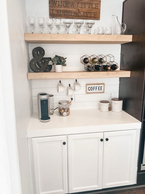 DIY Coffee Bar – A DIY Duo Wine Corner, Bar Corner, Bar Build, Diy Coffee Bar, Electric Sander, Nespresso Machine, Coffee Corner, Dark Cabinets, Diy Coffee