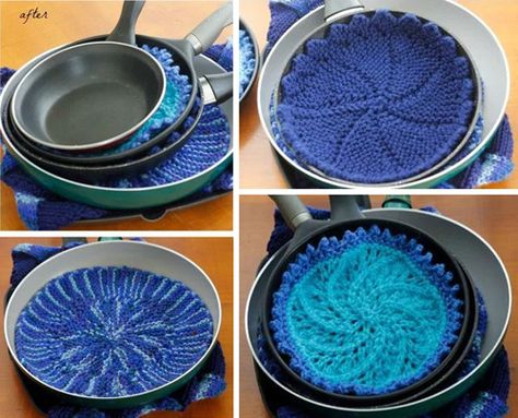 Make a Set of Pan Protectors Crochet Pan Protectors, Things To Make With Yarn, Pan Protectors, Bath Items, For Home, Crochet Kitchen, Crochet Dishcloths, Braids With Weave, Pattern Tutorial