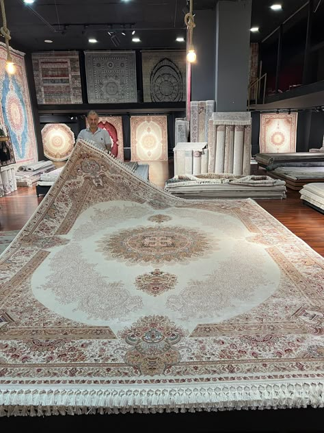 5X 7.5  Beige Silk Rug, Carpet For Living Room,  Traditional & Classıc Silk Rug, Naturel Silk Rug from Cappadocia Carpet Thickness : 7mm Material: %100 Silk Size: 4.92 X 7.54  Feet (160 cm X 230 cm) FREE & FAST SHIPPING As Şahinbey Halı, each of our carpets has a different story. I am happy to share them with you. I can help you with your special requests. Do not hesitate to ask me questions. It is my pleasure to inform you about our carpets. Everyone's home is their most private space. It is ve Arabian Carpet, Living Room Mediterranean, Living Room Traditional, Iranian Carpet, Turkey Carpet, Carpet For Living Room, Beige Silk, Plush Carpet, Large Carpet