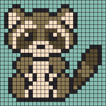 Alpha pattern #167669 variation #341249 | BraceletBook Raccoon Perler Bead Pattern, Raccoon Pixel Art, Character Sprites, Wild Kratts, Rainforest Animals, Beads Patterns, Hama Beads Patterns, Stitch Ideas, Pixel Art Pattern