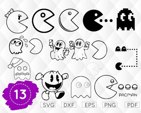 Pacman Cricut, Pacman Clipart, Pacman Tattoo, Free Stencils Printables Templates, Pac Man Party, Stencils Printables Templates, Halloween Nail Decals, Free Stencils Printables, Nail Decals Diy