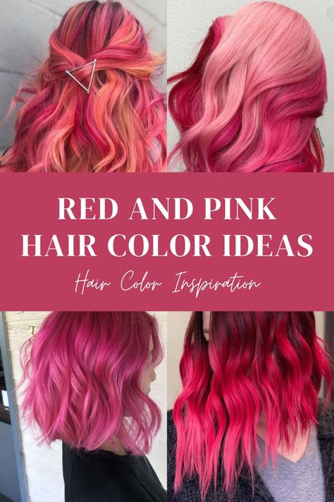 Dreaming about red and pink hair? This beautiful hair color is having its moment and we took the time to find some of the best examples on how to pull of this head-turning color combination. Different Pink Hair Colors, Pink Balayage Red Hair, Red Short Hair Ideas, Flamingo Hair Color, Red To Pink Hair, Pink Hair Color Ideas For Short Hair, Red And Pink Hair Color, Hot Pink Balayage, Pink Halo Hair