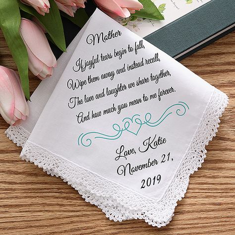 Personalized Wedding Handkerchief - Joyful Tears Bride Handkerchief, Personalized Handkerchief Wedding, Personalized Handkerchiefs, Wedding Hankies, Cadeau Parents, Wedding Handkerchief, Wedding Party Gifts, Fall Wedding Ideas, Unique Wedding Gifts