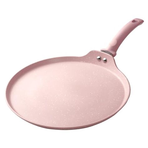 Innerwell 11 inch Nonstick Crepe Pan, Granite Coating Flat Skillet Dosa Tawa Tortilla Pan, Pink Large Pancake Griddle Comal Pan, Compatible with All Stovetops, PFOA Free Tortilla Pan, Cast Iron Pizza Pan, Pancake Griddle, Pancake Pan, Tiny Room, Food Types, Crepe Pan, No Egg Pancakes, Copper Cookware