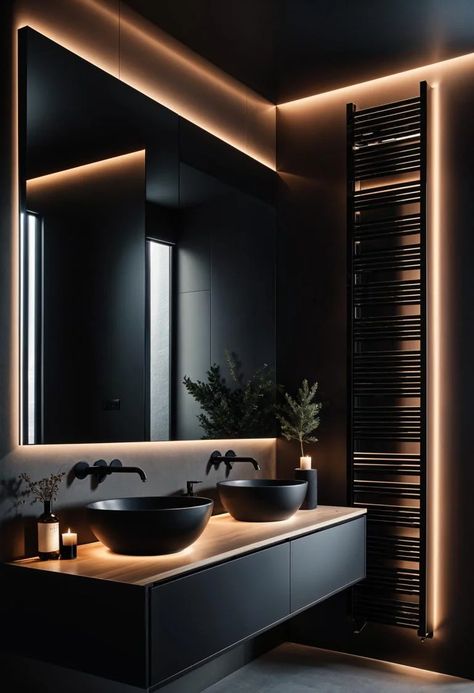 still. Dark Moody Bathroom, Moody Bathroom Ideas, Gothic Bathroom Ideas, Moody Bathroom, Gothic Bathroom, Dark Bathroom Ideas, Dark Bathroom, Dark Wood Bathroom, Master Suite Bathroom