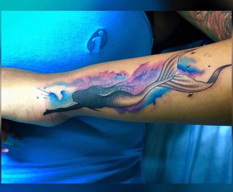 Watercolor Ocean Tattoo Sleeve, Watercolor Mermaid Tattoo, Tattoos Ocean, Mermaid Tattoo Designs, Watercolor Mermaid, Ocean Tattoos, Writing Tattoos, Mermaid Tattoo, Watercolor Ocean