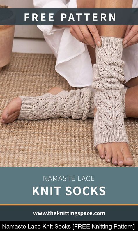 Level Up Your Yoga Outfit With These Namaste Lace Knit Socks Knit Yoga Socks, Yoga Socks Knitting Pattern Free, Cozy Knit Socks, Knit Legwarmers Pattern, Legwarmers Knitting Pattern Free, Lace Socks Knitting Pattern, Boho Knitting Patterns Free, One Skein Knitting Patterns, Free Knit Sock Patterns