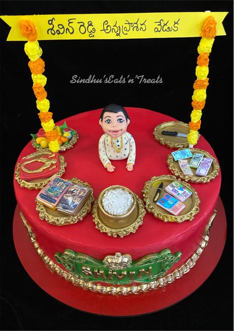 Annaprasana Items, Annaprasana Cake, Mukhe Bhaat, Weaning Ideas, Indian Cake, Milestone Photos, Monthly Photos, Hand Embroidery Design Patterns, Cakes For Boys