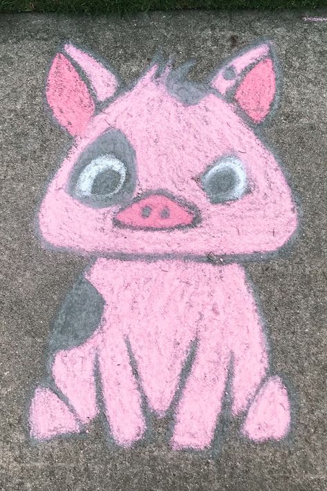 Moana Chalk Art, Animal Chalk Art, Drawing Moana, Pua From Moana, Moana Drawing, Chalk Activities, Chalk Designs, Fun Chalk Art, Projects School