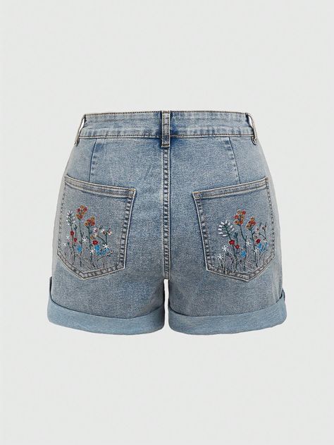 ROMWE Fairycore Women's Floral Embroidery Denim ShortsI discovered amazing products on SHEIN.com, come check them out! Plus Size Cottagecore, Jeans Bordado, Punk Woman, Embroidery Denim, Embroidered Denim Shorts, Bow Shorts, Elastic Waistband Pants, Plus Size Vintage, Shorts Denim