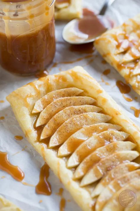 Salted Caramel Apple Tarts - Table for Two® by Julie Chiou Apple Tarts, Apple Puff Pastry, Puff Pastry Tart, Table For Two, Apple Pies, Pastry Tart, Baked Apple, Pie Dessert, Caramel Apple