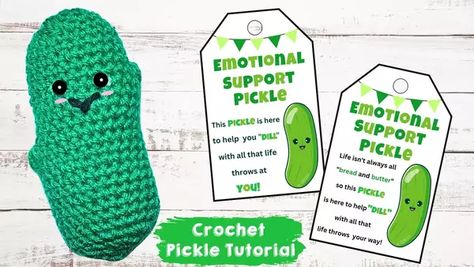 How To Crochet Pickle Free Pickle Crochet Pattern, Emotional Support Pickle Crochet, Crochet Pickle, Emotional Support Pickle, Ripple Afghan, Verdant Green, Green Yarn, Messy Bun Hat, Crochet Cross