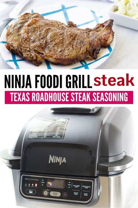 Ninja Foodi Grill Steak is the perfect way to make an indoor grill cook juicy steaks. This is a Texas Roadhouse Steak Seasoning recipe as well. The perfect Ninja Foodi Grill Steak Recipe! #steaks #grill #indoor #ninja #foodi #TexasRoadhouse #seasoning #dryrub #summer #cookout #meal #dinner #easy #best Ninja Grill Steak Recipes, Ninja Foodi Grill Air Fryer Recipes, Steak In Ninja Foodi Grill, Steaks In Ninja Foodi Grill, Ninja Foodi Steak Recipes, Ninja Foodi Grill Recipes Steak, Ninja Grill Steak, Ninja Foodi 5 In 1 Recipes, Ninja Foodi 5 In 1 Grill Recipes