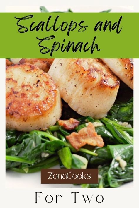 Scallops and Spinach on a plate. Scallops And Spinach, Scallop And Spinach Recipes, Scallops And Spinach Recipe, Bay Scallop Recipes, Scallop Recipes Healthy, Shrimp And Scallop Recipes, Dinner 2023, Spinach And Bacon, Keto Fish