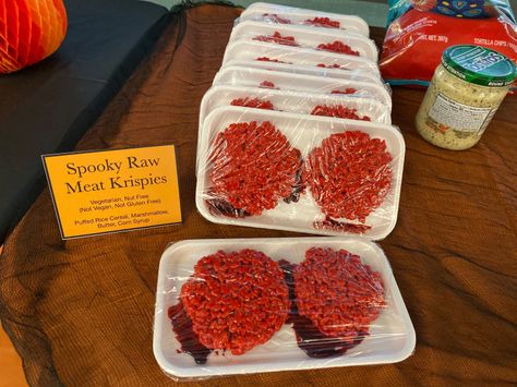 Rice Crispies Recipe, Preparing Thanksgiving Dinner, Hamburger Rice, Halloween Rice Krispie Treats, Puffed Rice Cereal, Burger Patty, Rice Krispies Treats, Raw Meat, Krispies Treats