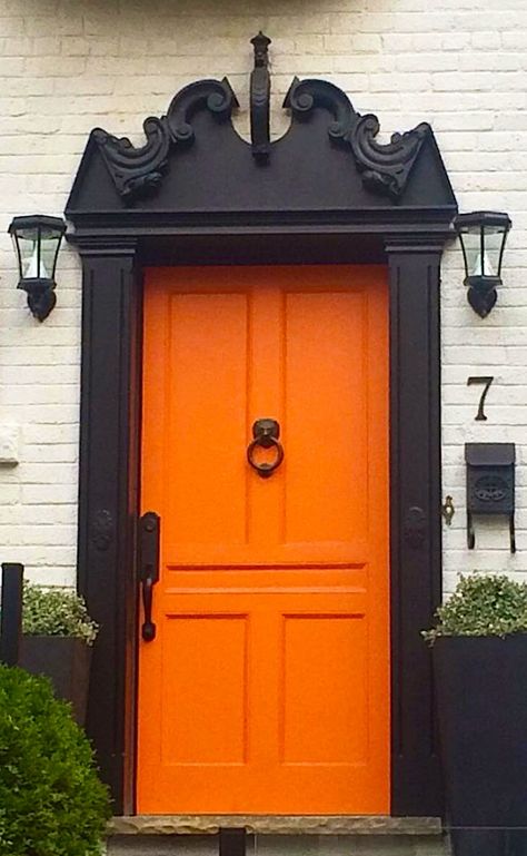 Toronto, Ontario, Canada... @ivannairem .. https://tr.pinterest.com/ivannairem/doors-ii/ Distressed Doors, Orange Front Doors, Orange Door, Front Door Paint Colors, Door Paint Colors, Cool Doors, House Front Door, Front Door Colors, Front Door Design