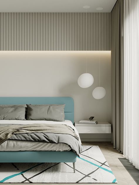 Design project of a private house "Madrid" 1/14 on Behance Bedroom Back Panel Design, Bedroom Ceiling Wallpaper, Wall Panel Bedroom, Bed Headboard Design, Home Decor Wallpaper, Simple Bedroom Design, Bedroom Interior Design Luxury, Modern Bedroom Interior, Bedroom Wall Designs