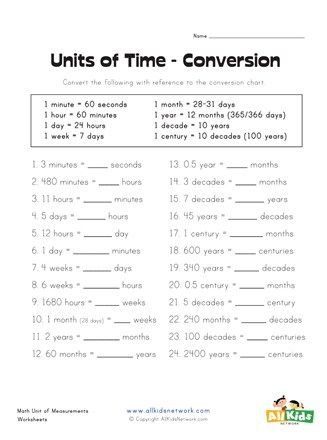 Converting Units of Time Worksheet | All Kids Network Units Of Measurement Worksheets, Time Measurement Worksheet, Time Conversion Worksheet, Time Math Worksheets, Units Of Time Worksheet, Conversion Of Units, Units Of Time, Konversi Satuan, Geometric Sequence