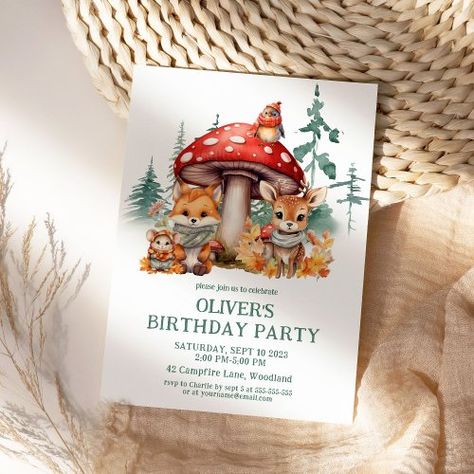 $1.98 | Autumn Woodland Forest Animals 1st Birthday - watercolor forest, whimsical enchanted forest party, woodland, woodland birthday invitation, woodland theme, woodland 1st birthday, forest animals deer fox, boy birthday party, woodland birthday party, fairytale giant mushrooms Woodland Invitation Birthday, Woodland Forest Animals, Enchanted Forest Party, Modern Birthday Party, Woodland Birthday Party, Forest Party, Woodland Birthday, 1st Birthday Invitation, Animal Birthday Party