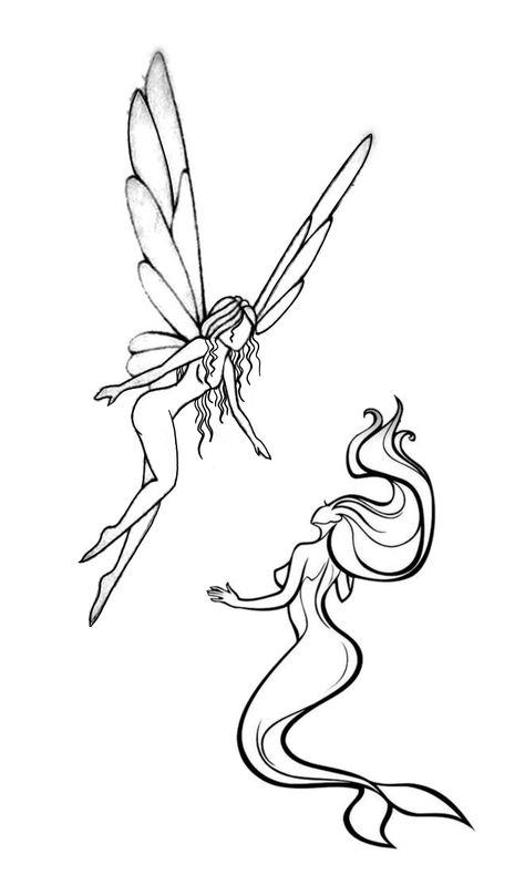 Easy Fairy Sketch, Fairy Tattoo On Thigh, Fairy On Moon Drawing, Emo Fairy Tattoo, White Witch Tattoo Ideas, Whimsical Snake Tattoo, Cute Fairies Drawings, Libra Fairy Tattoo, 2 Fairies Tattoo