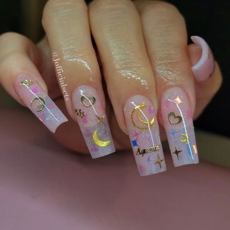 Birthday Nails Aquarius, Aquarius Nail Art, Aquarius Nails Designs, Aquarius Birthday Nails, Aquarius Nails, Aquarius Birthday, Encapsulated Nails, La Nails, Popular Nails