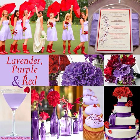 LOVE the rain boots! Purple And Red Wedding, Red Wedding Colors, Red Purple Wedding, Red And Purple Wedding, Purple And White Wedding, Popular Wedding Colors, Wedding Color Combinations, Wedding Colors Red, Purple Table