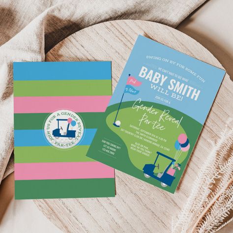 Golf Gender Reveal Invitation, Putter Or Pearls Gender Reveal, Gender Reveal Golf Ball, Golf Ball Gender Reveal Party, Golf Themed Gender Reveal Party Ideas, Golf Theme Gender Reveal Party, Golf Themed Gender Reveal Party, Gender Reveal Golf Theme, Golf Gender Reveal Ideas