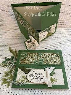 stampwithdrrobin.com Greetings Of The Season Stampin Up Cards, Stampin Pretty, Fun Folds, Stampin Up Christmas Cards, Christmas Green, Fold Cards, 2024 Christmas, Green Cards, Fancy Fold Cards