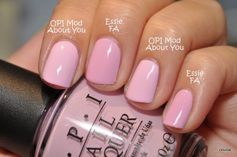 Spaz & Squee: Essie French Affair and Coat Azure Opi Mod About You, Pink French Manicure, Soft Pink Nails, Opi Gel Nails, Pink Nail Colors, Pink French, Pink Nail Polish, Essie Nail, Dipped Nails