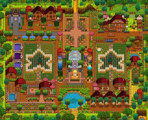 Stardew Aesthetic Farm Layout, Stardew Valley Farm Layout Standard Aesthetic, Stardew Valley Standard Farm Layout, Stardew Valley Farm Layout Standard, Farm Layouts, Stardew Valley Farm Layout, Stardew Farm, Stardew Valley Farm, Stardew Farms