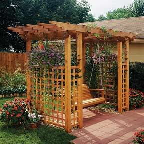 Garden Arbor Getaway Downloadable Plan Thumbnail Backyard Structures, Cheap Pergola, Garden Arbor, Garden Swing, Pergola Kits, Pergola Plans, Diy Pergola, Design Exterior, Garden Structures