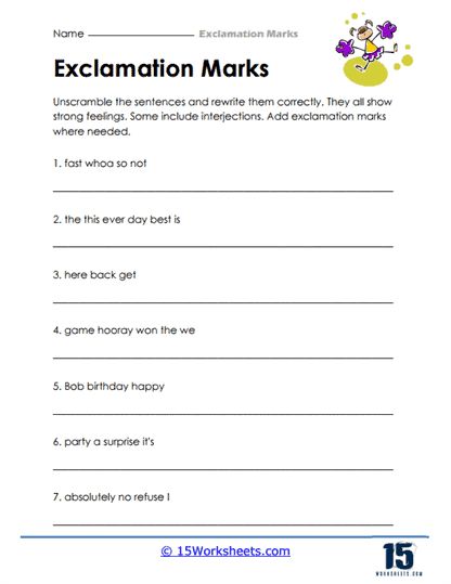 Add Worksheet, Scrambled Sentences, Sentence Scramble, Exclamation Mark, Strong Feelings, English Vocabulary, The Words, Vocabulary, Feelings