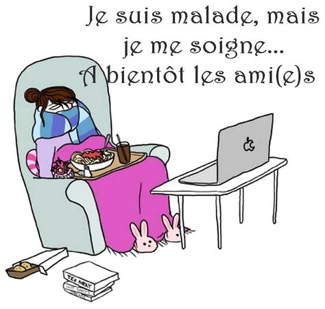 Je suis malade, mais je me soigné... À bientôt les ami(e)s #malade fievre couverture canape tele Merci Illustration, Basic Quotes, Funny Pix, French Quotes, Learn Art, Just Smile, Shrek, Girls Life, Positive Attitude