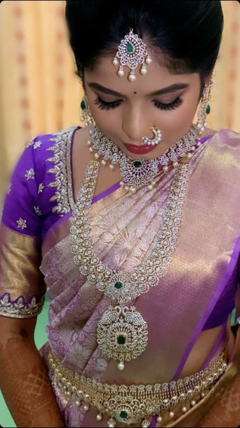 Bridal Jewellry, South Indian Bride Saree, Latest Bridal Blouse Designs, Bridal Sarees South Indian, Indian Bridal Sarees, Latest Model Blouse Designs, Wedding Saree Blouse Designs, Half Saree Designs, Ladies Blouse Designs