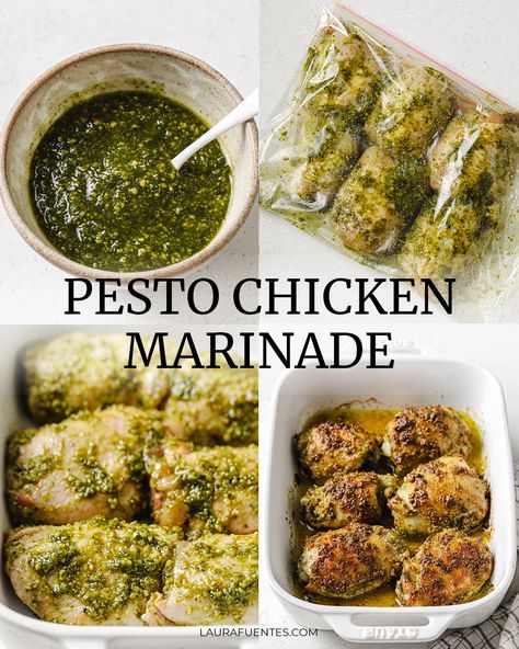 Want to infuse the delicious flavors of garlic and basil into your chicken? This pesto chicken marinade is the recipe you need! Pesto Chicken Legs Recipe, Pesto Marinated Chicken, Pesto Chicken Recipes Healthy, Pesto Chicken Marinade, Pesto Chicken Thighs, Garlic Pesto Chicken, Chicken And Pesto, Basil Chicken Recipe, Lemon Pesto Chicken