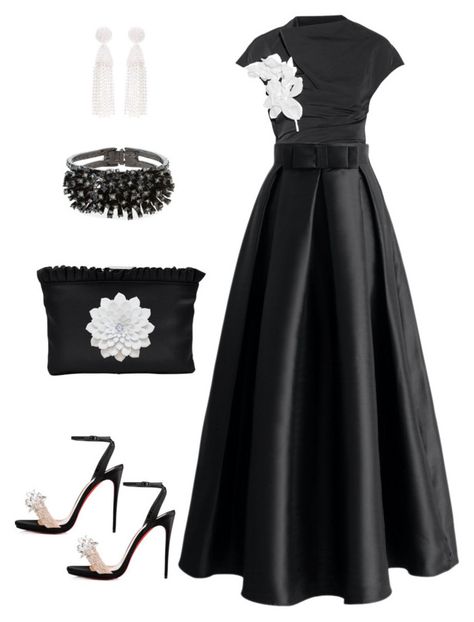 An Evening in Black/White by gia-ladyboss on Polyvore featuring Rosie Assoulin, Chicwish, Christian Louboutin, La Regale and Oscar de la Renta Black And White Dress Classy, Office Outfits Women Plus Size, White Dress Classy, Church Outfit Fall, Finer Womanhood, Luxurious Clothes, Black And White Office, Fancy Dress Up, Office Outfits Women