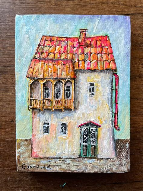 Abstract Art, House Painting, Cityscape Artwork on Canvas, House Portrait in Old Town, Living Room Wall Art, Georgian Artist Giunashvili Nia - Etsy Georgia Cityscape Artwork, Artwork On Canvas, House Portrait, House Portraits, Living Room Wall Art, Art House, City Art, Room Wall Art, Wall Art Living Room