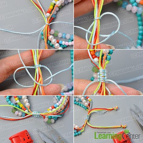 make the rest part of the colorful multi-strand bracelet Strand Bracelet Tutorial, Bracelets Knots, Multiple Strand Bracelet, Craft Bracelets, Viking Accessories, Seed Bead Bracelets Diy, Beading Art, Easy Bracelet, Seed Bead Bracelets Tutorials