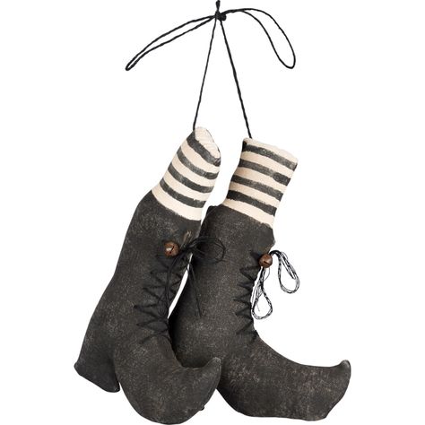 Fabric Witches' Boots - Primitive Collection | Primitives By Kathy Witches Boots, Christmas Tree Card Holder, Hanging Witch, Witch Shoes, Witch Boots, Primitive Halloween, Hanging Christmas Tree, Hanging Fabric, Primitives By Kathy