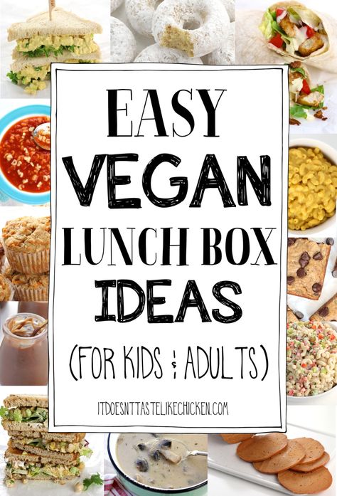 What do vegans enjoy for lunch? The same thing non-vegans enjoy: sandwiches, soups, salads, snacks, and sweet treats. Preparing a vegan lunch to-go might seem like a struggle, but it’s actually no more challenging than making any other lunch. Here's a collection of recipes to help you out. #itdoesnttastelikechicken #veganlunch Vegan Lunch Box Ideas, Vegan Banana Nut Muffins, Lunch Box Ideas For Kids, Box Ideas For Kids, Vegan Lunch Box, Easy Vegan Lunch, Vegan Potato Salads, Lunch Box Ideas, Quick Easy Vegan