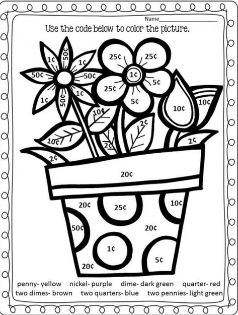 Addition Coloring Worksheet, Spring Math Worksheets, Maths Colouring Sheets, Spring Worksheet, Math Coloring Worksheets, Daisy Troop, Popular Coloring Pages, Money Math, Money Worksheets