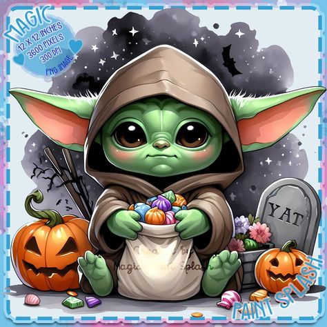 Yoda Halloween, Yoda Images, Halloween Watercolor, Aesthetic Png, Betty Boop Cartoon, Cute Star, Rainbow Aesthetic, Halloween Wallpaper Iphone, Halloween Drawings