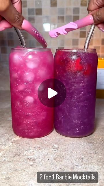 THEBESSLIFE on Instagram: "2 for 1 Barbie Mocktails #barbie #BarbieMovie #barbiethemovie #drinkrecipe #dragonfruit #barbiedoll #viral #summervibes #pink #sunset #EasyRecipe #cocktail #cocktails #mocktail #mocktails #pinkcocktail #pinkdrink #foryoupage #satisfyingvideo #edibleglitter #mojito #dragonfruit #nonalcoholic #nonalcoholicdrink #girlsnight #girlsnightout #girlsnightin #asmrsounds #asmrvideo #fyp #barbieparty" Pink And Purple Cocktails, Barbie Mocktails Non Alcoholic, Barbie Drinks For Kids, Barbie Mocktails, Pink Mocktails Non Alcoholic, Fun Drinks For Kids, Dragonfruit Cocktail, Pink Mojito, Magenta Cocktail