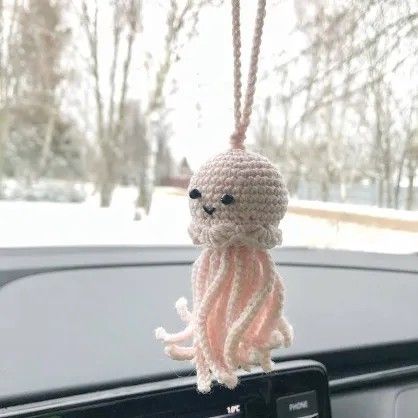 Knitted Octopus, Macrame Heart, Rear View Mirror Hanger, Rearview Mirror Charm, Crocheted Jellyfish, Octopus Pendant, Rainbow Keychain, Crochet Baby Shoes Pattern, Crochet Car